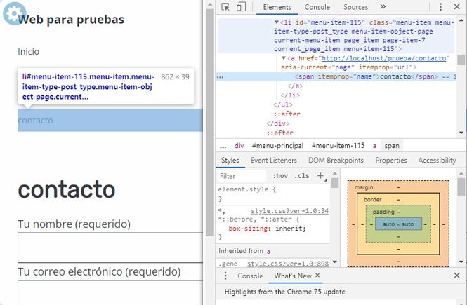 Cómo saber la clase del ítem del menú