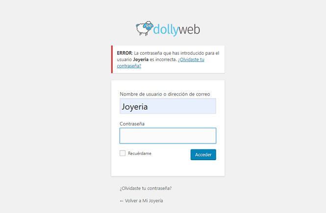 Error: contraseña no válida