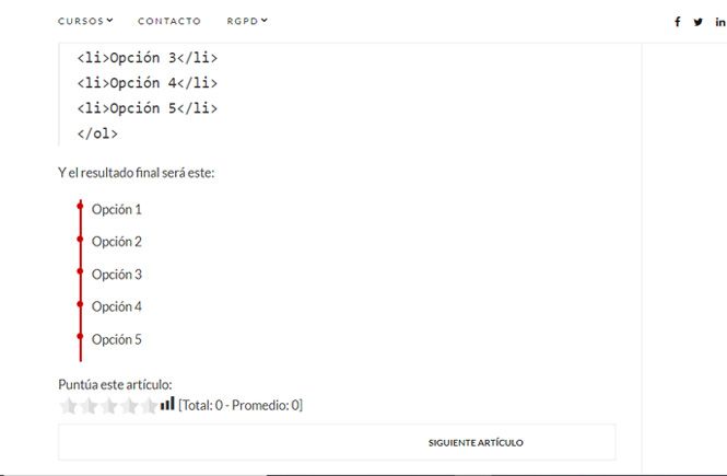 Resultado final de cómo crear un efecto de línea de tiempo con numeración y viñetas