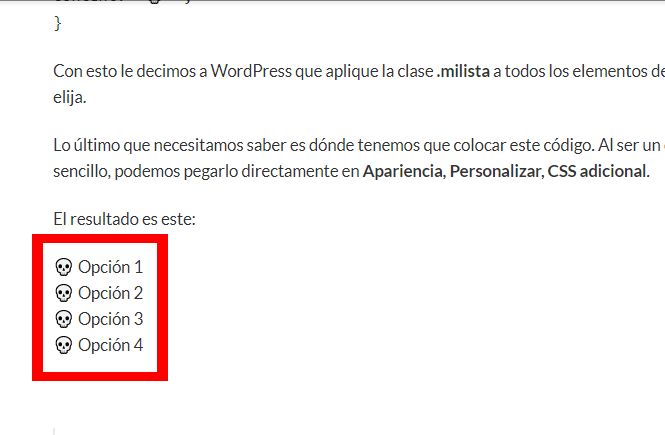 Poner emoticonos en las viñetas