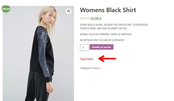 Cómo cambiar el texto Sin stock por Agotado o Vendido